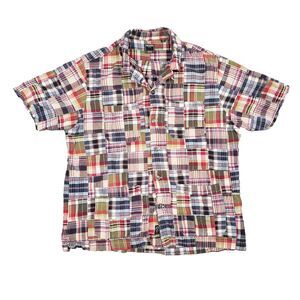 Todd Snyder Patchwork Madras‎ Guayabera Shirt Mens XL Multi Plaid Retro Cuban